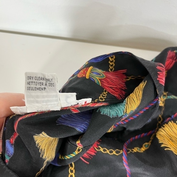 Vintage 90s Y2K Talbots 100% Silk Blouse Tassel Print Womens Size 12 - Picture 10 of 10